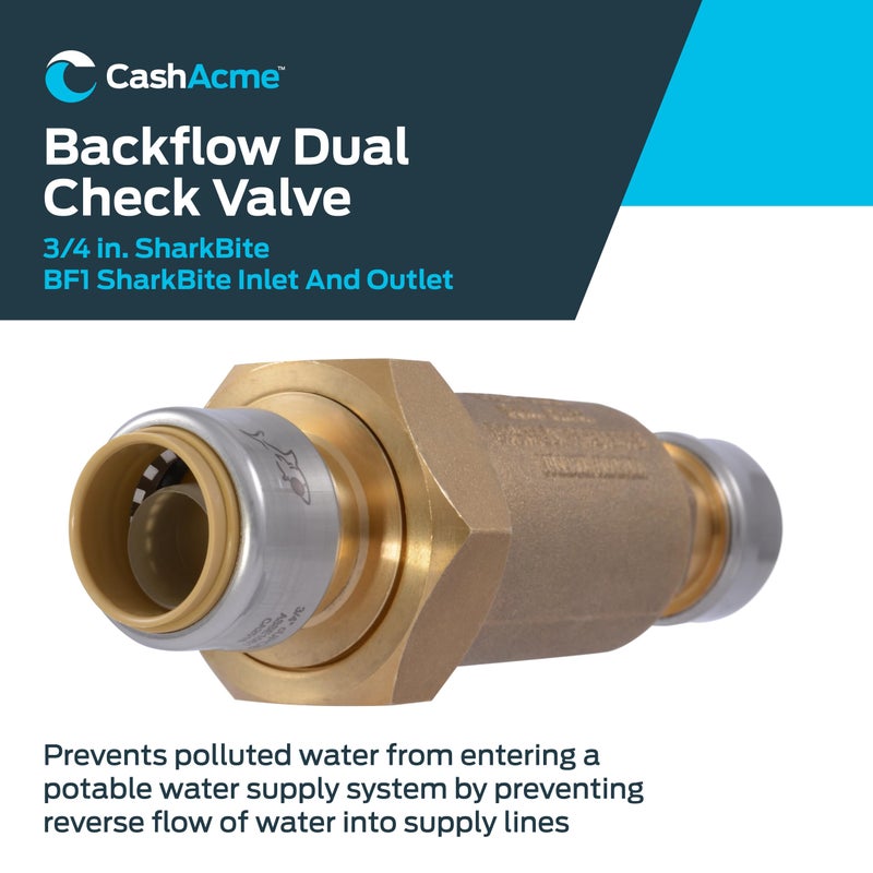Cash Acme BF1 Dual Check Valve, 3/4 Inch Push to Connect, Compatible with SharkBite, BF13434SB - Image 2